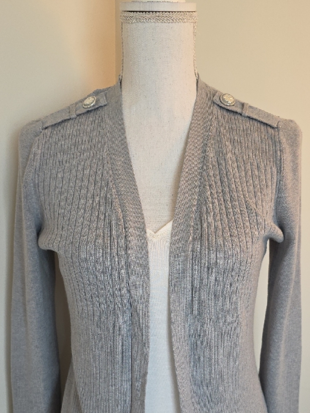 White House Black Market Light Gray Ribbed Open-Front Cardigan - Picture 2 of 7